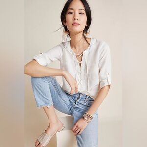 Maeve Marva Lace-Up Linen Blouse